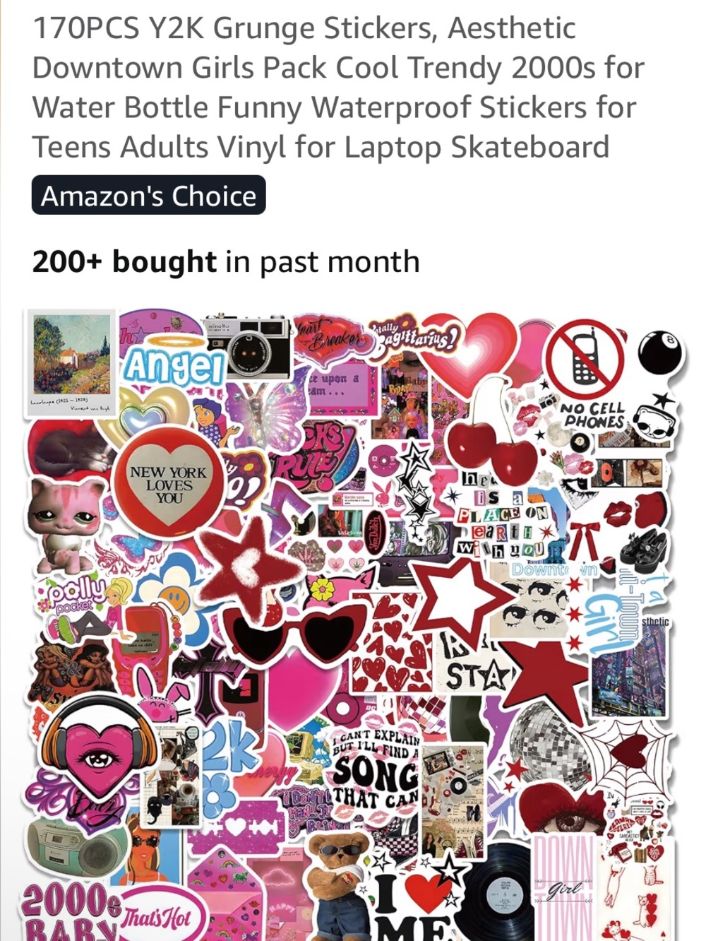 Y2K Grunge Aesthetic Sticker Pack - Pink & Red Mix 170 pieces